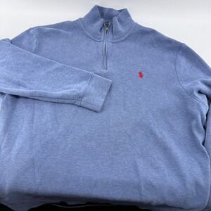 Polo Ralph Lauren Mens XL Quarter Zip Pullover Blue Cotton Knit Sweater Red Pony